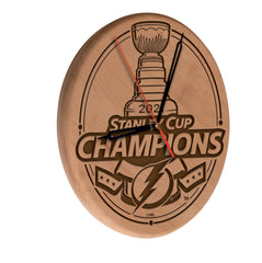 Tampa Bay Lightning 2021 Stanley Cup Champions Engraved Wood Clock