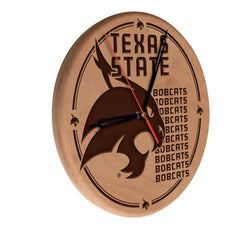 Texas State University Bobcats Laser Engraved Wood Clock