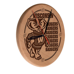 University of Wisconsin Badgers Engraved Wood Clock